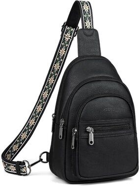 Women's Black Anti Theft Sling RFID Vegan Leather Purse Crossbody Bag